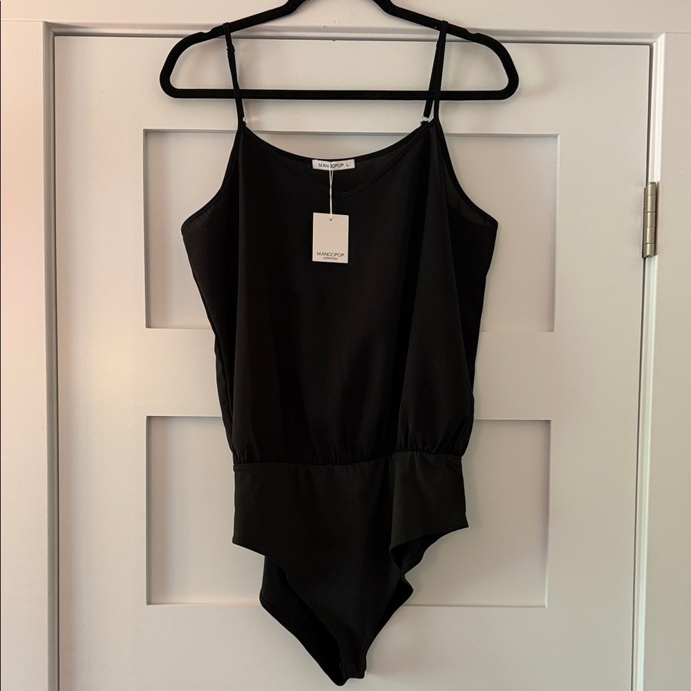 Mango Black Spaghetti-Strap Bodysuit with Elastic Waist
